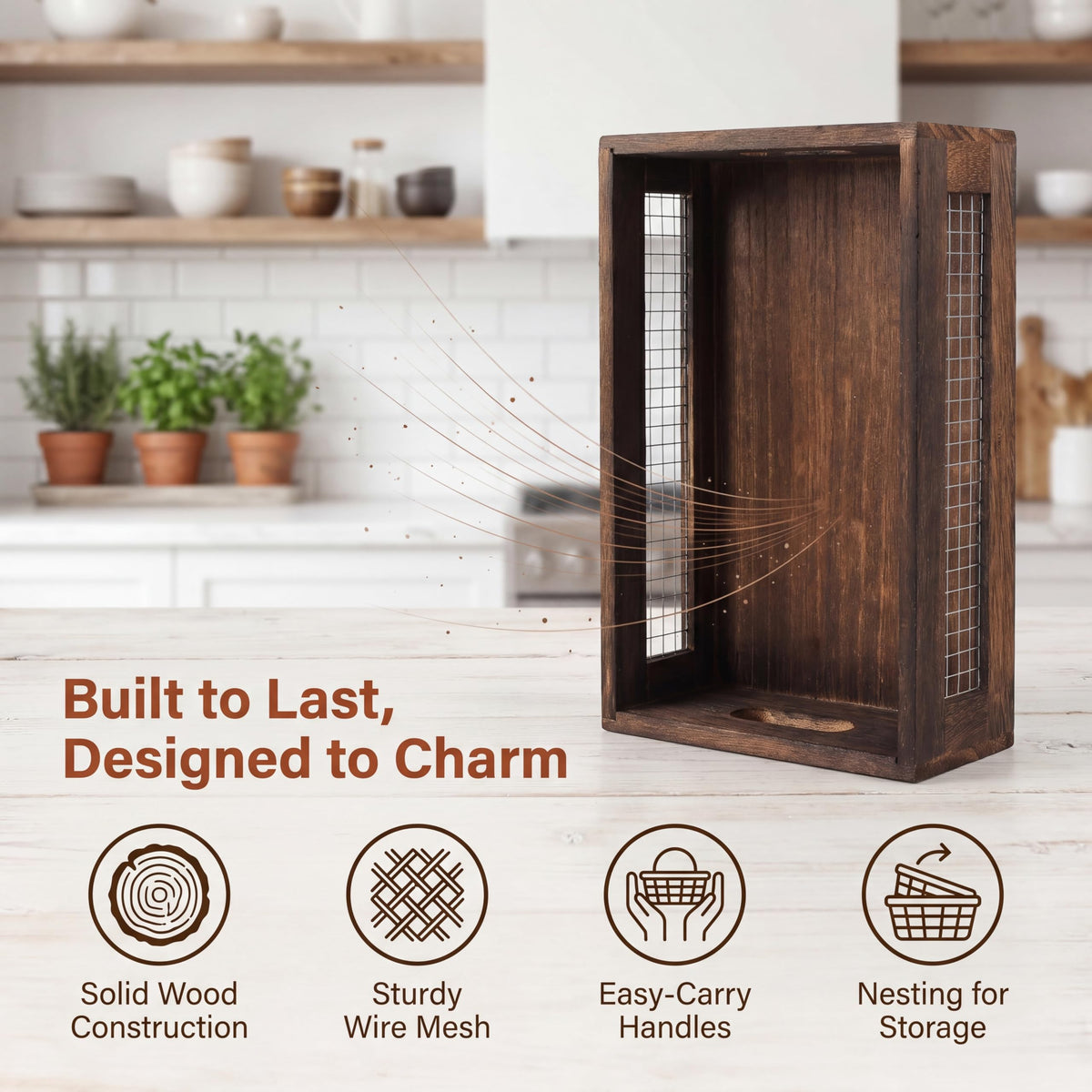 Set of 2 Rustic Wooden Nesting Boxes with Handle N9016