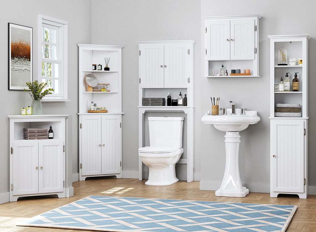 White Bathroom Storage Cabinet with Doors Z954403