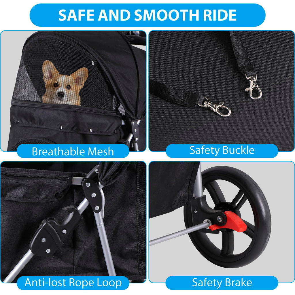 Foldable Pet Stroller with Weather Cover, Storage Basket and Cup Holder X31654