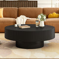 Round Coffee Table, 31.5" Fluted Pedestal Wood Table, Black E978