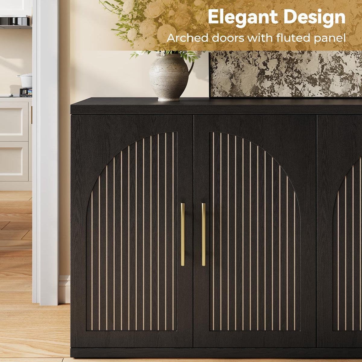 63" Black Wood Buffet Cabinet with Storage M22663