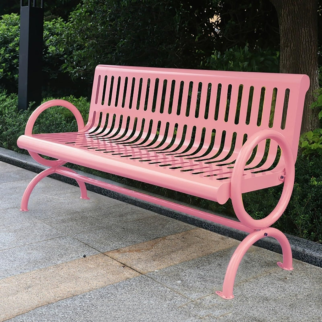 Weatherproof Metal Patio Bench with Backrest & Armrests E170349