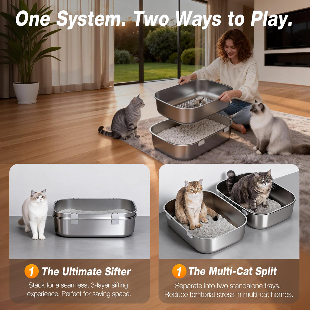 Stainless Steel Sifting Cat Litter Box P196