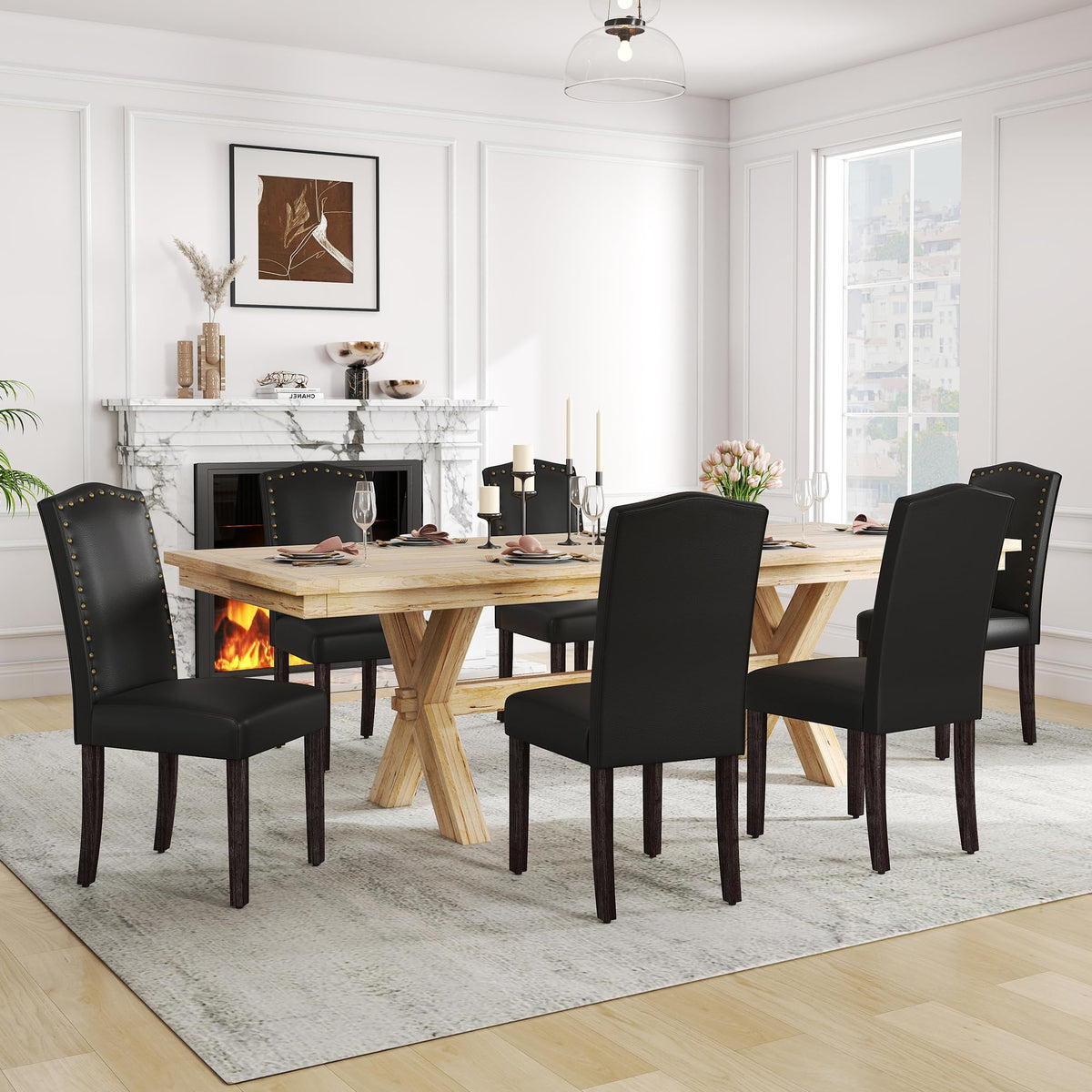 Black PU Leather Dining Chairs Set of 6 F107983
