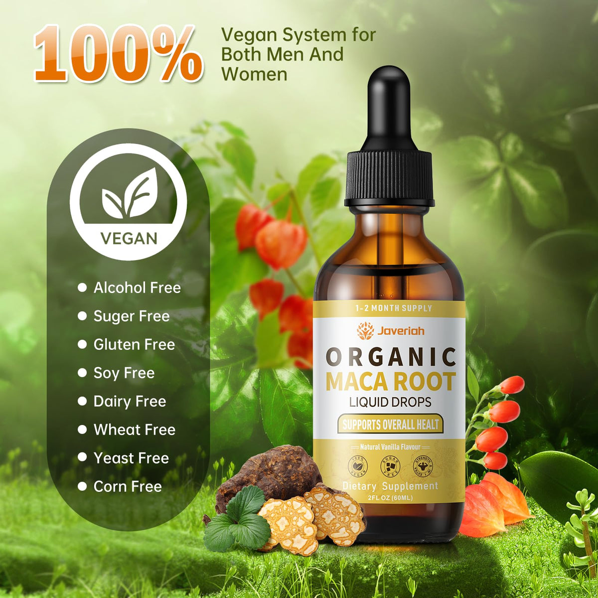 Organic Maca Root Liquid Drops with Ashwagandha 2 Fl Oz S466178