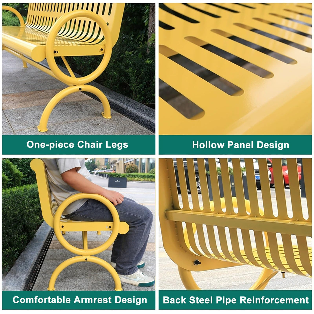 Weatherproof Metal Patio Bench with Backrest & Armrests E170349