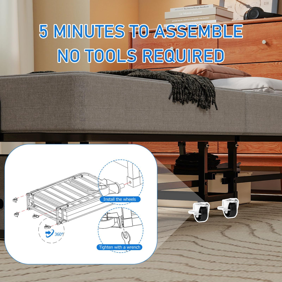 Folding Bed with Mattress, Memory Foam and Metal Frame, 75" x 31" I5046
