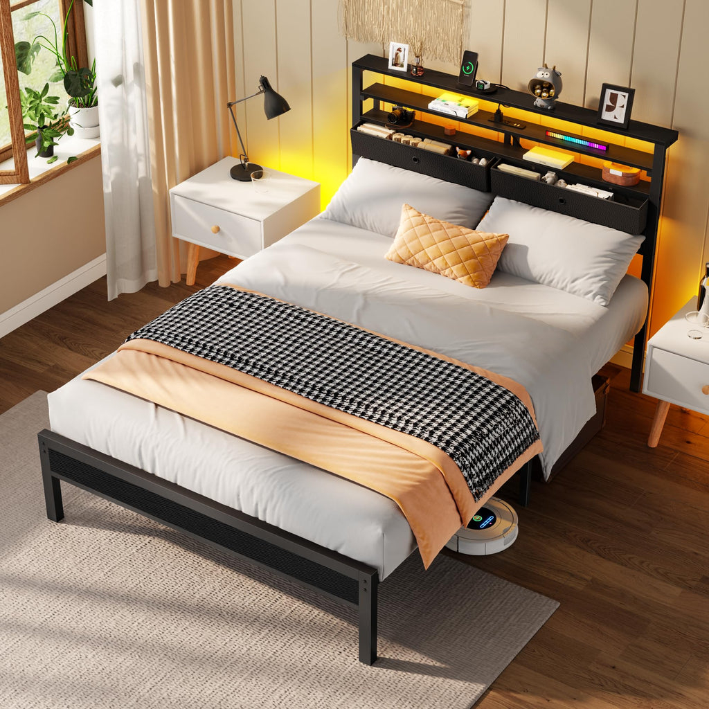 Full Size Bed Frame with Headboard & 2 Fabric Drawers C75231