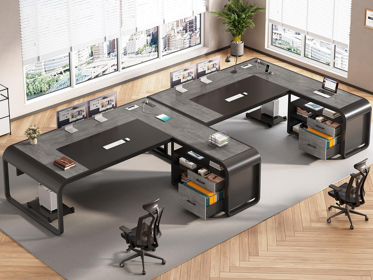 61" Grey L Shaped Desk with Drawer P956