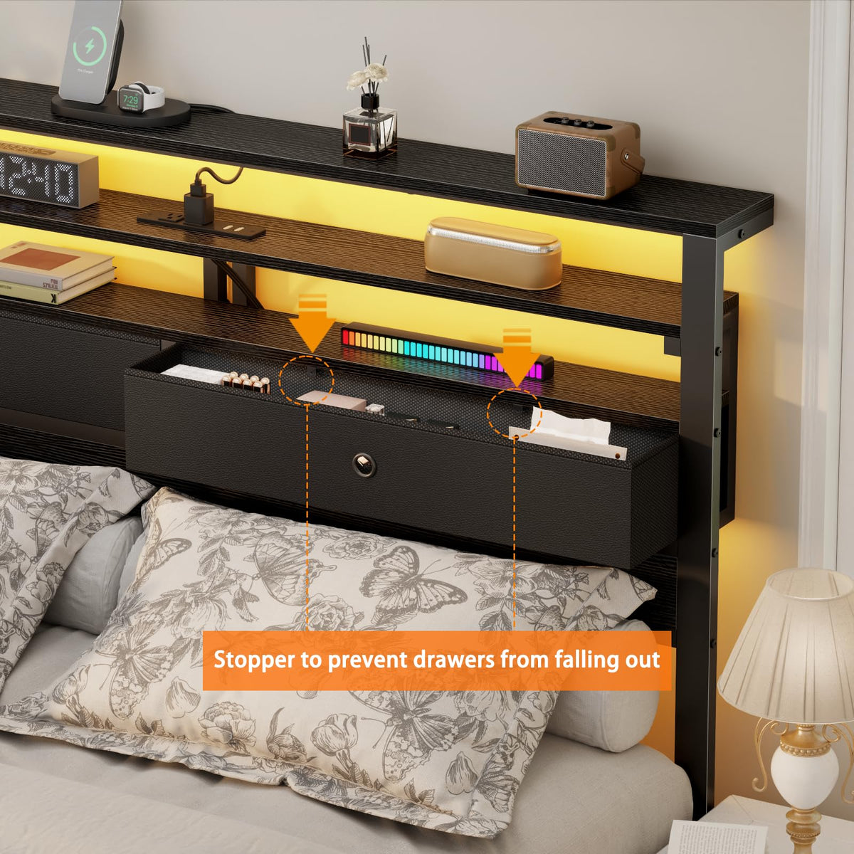 Full Size Bed Frame with Headboard & 2 Fabric Drawers C75231