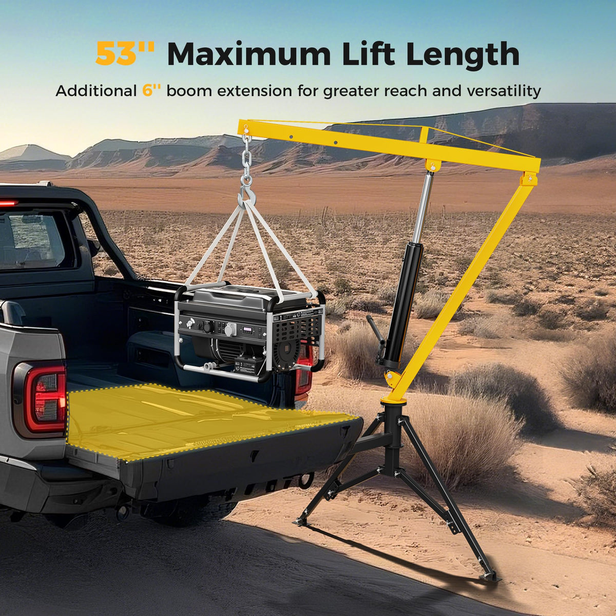 Truck Crane 1000 lb Hydraulic 360 Swivel Yellow A7687
