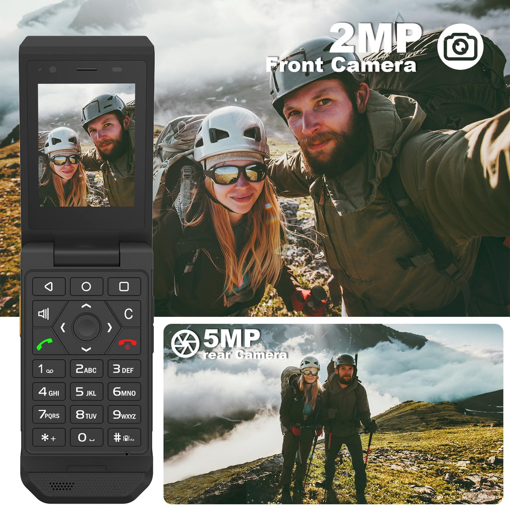 Unlocked Rugged Flip Phone 16GB 2.8'' Touchscreen Android 11 IP68 Water Resistant 4G LTE GSM Single Sim Black P734