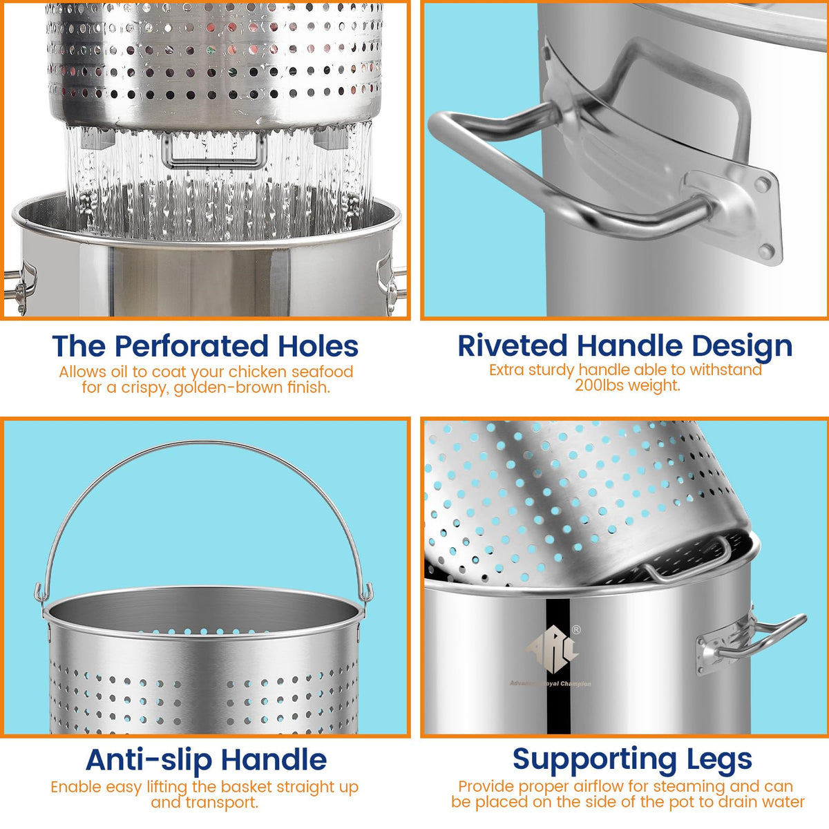 40 Quart Stainless Steel Stockpot with Basket and Steam Rack S440