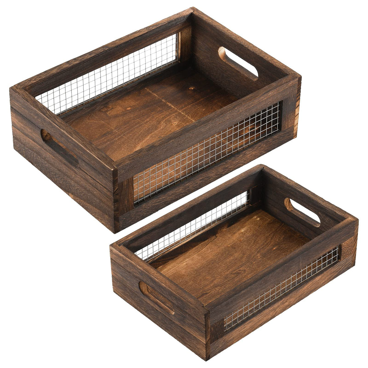 Set of 2 Rustic Wooden Nesting Boxes with Handle N9016