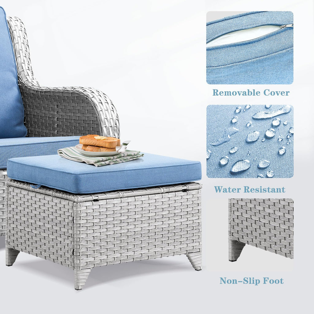 Wicker Outdoor Ottomans Set of 2 Handwoven Rattan Footstools with Removable Cushions J861073