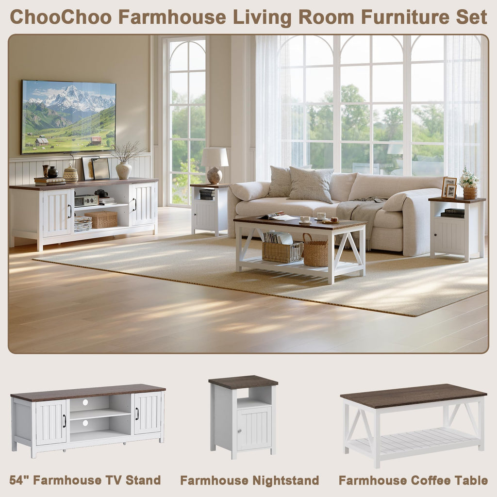 54" TV Stand with Storage Cabinet and Open Shelves U310