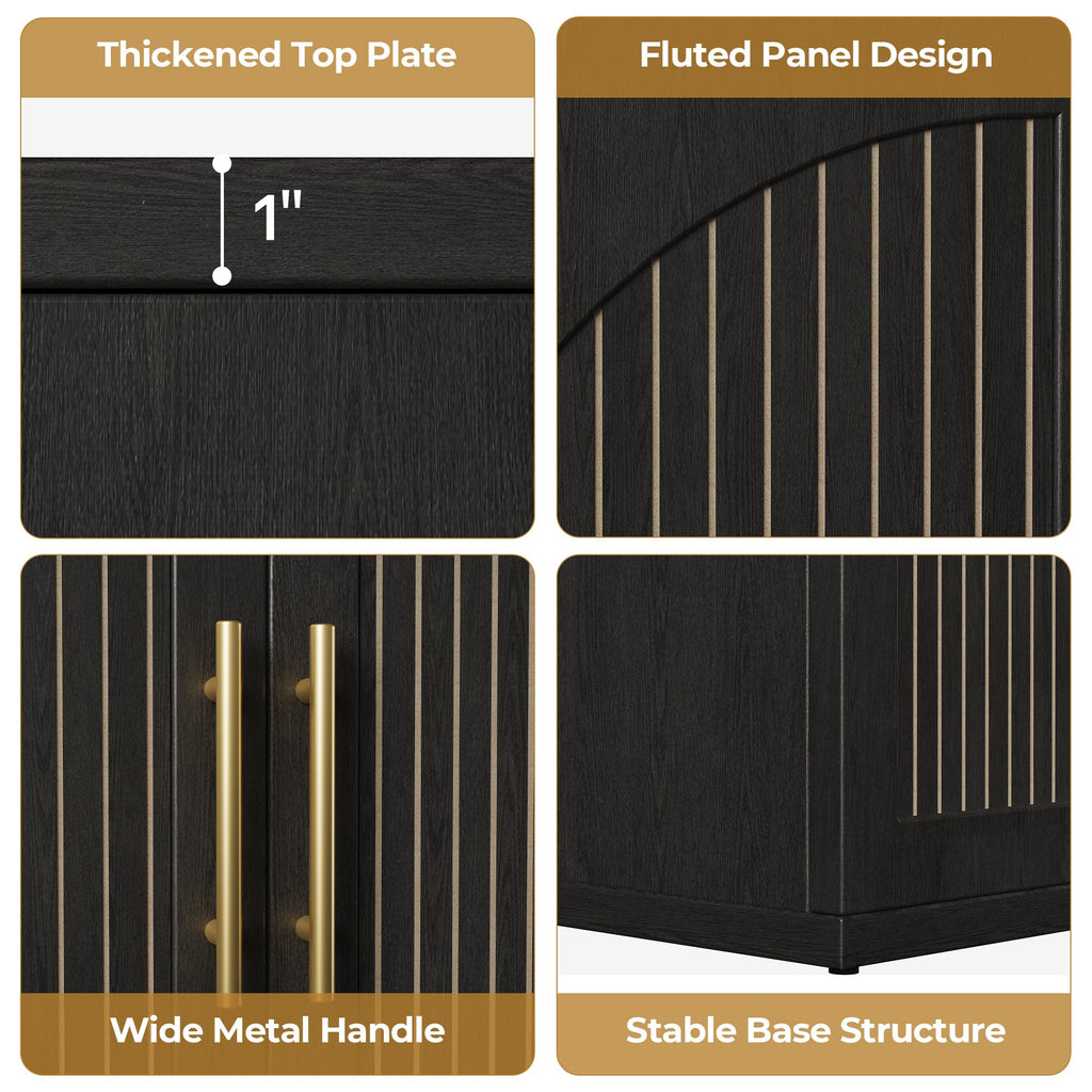 63" Black Wood Buffet Cabinet with Storage M22663