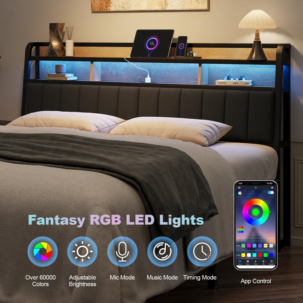 King Headboard with Storage and Charging Station V869