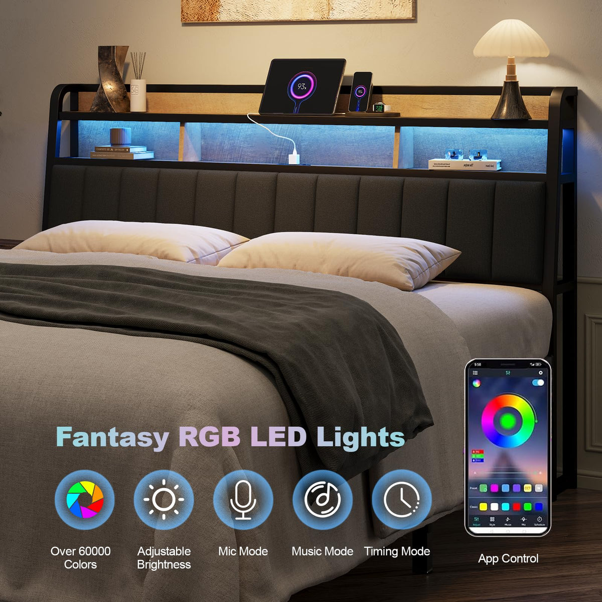 King Headboard with Storage and Charging Station V869