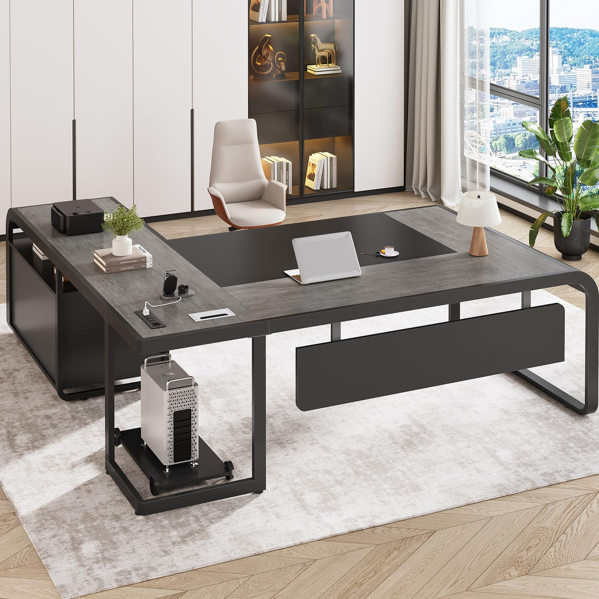 61" Grey L Shaped Desk with Drawer P956