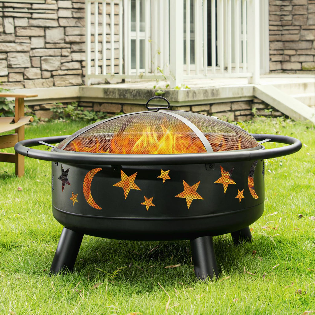 32 Inch Round Metal Wood Burning Fire Pit with Mesh Cover M81488