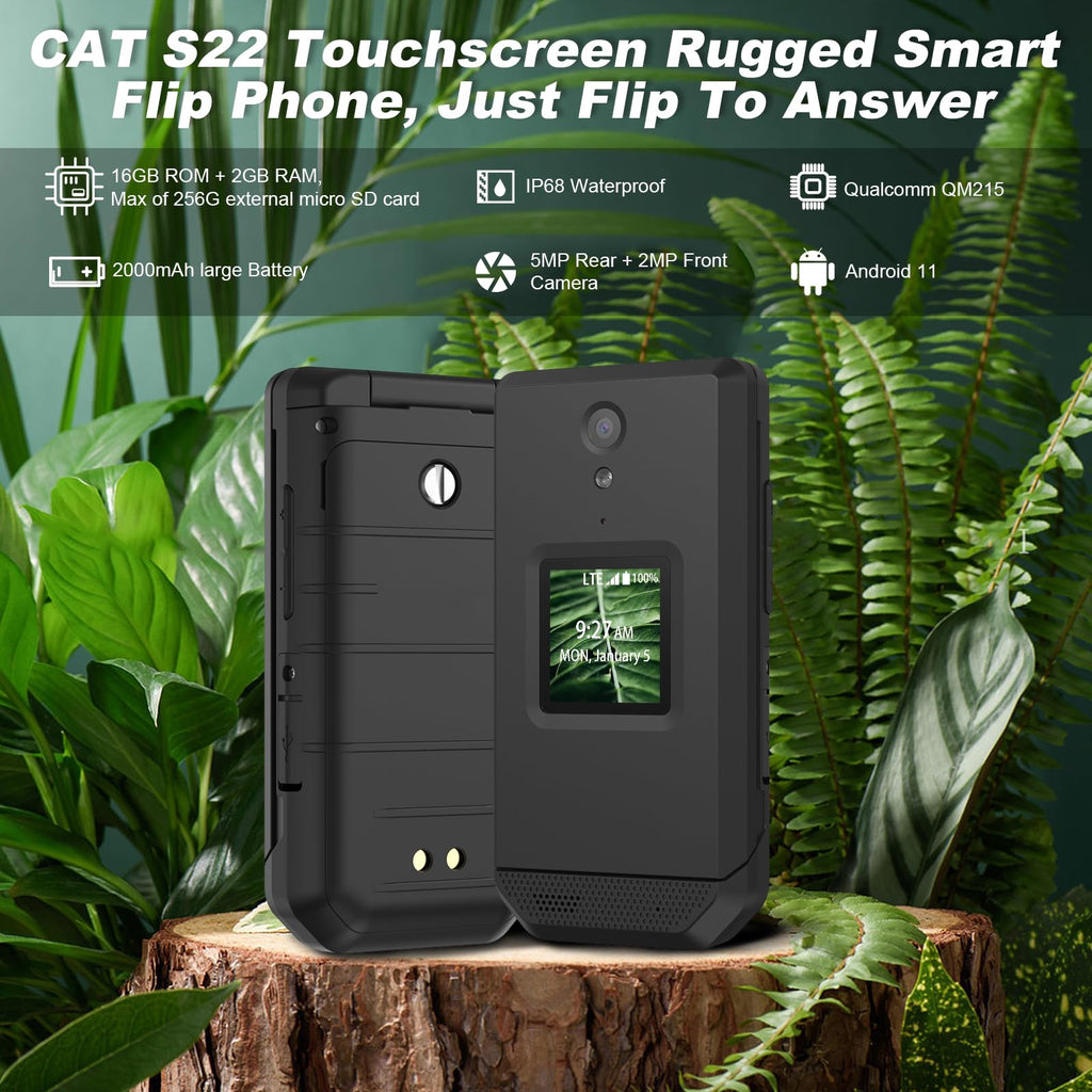 Unlocked Rugged Flip Phone 16GB 2.8'' Touchscreen Android 11 IP68 Water Resistant 4G LTE GSM Single Sim Black P734