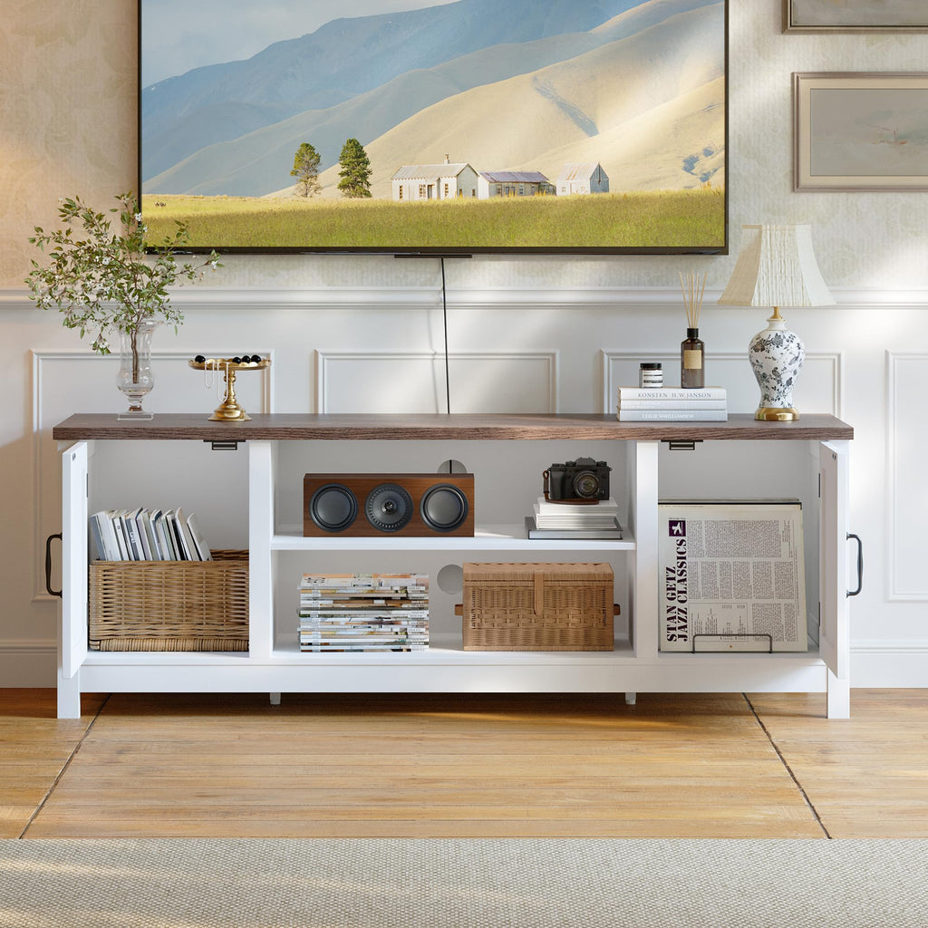 54" TV Stand with Storage Cabinet and Open Shelves U310