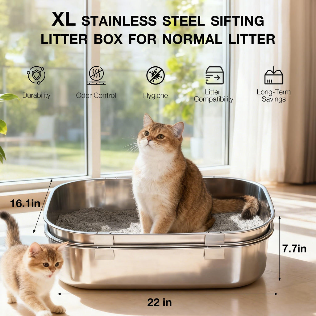 Stainless Steel Sifting Cat Litter Box P196