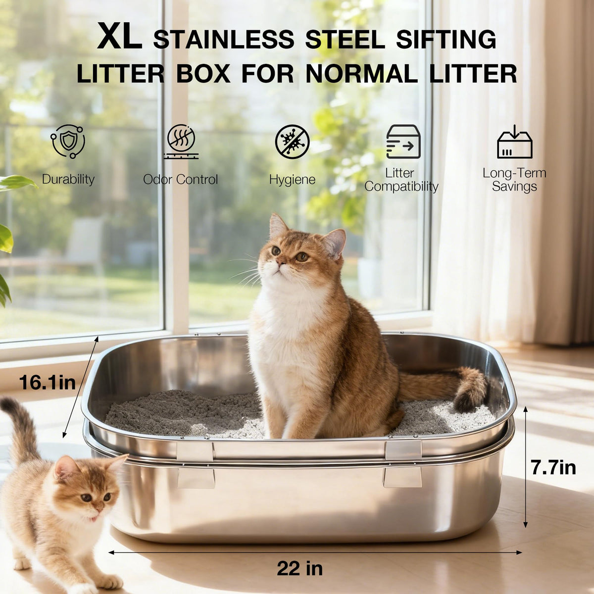 Stainless Steel Sifting Cat Litter Box P196