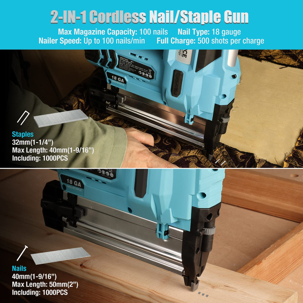 20V Cordless 18 Gauge 2-in-1 Nail Staple Gun P896