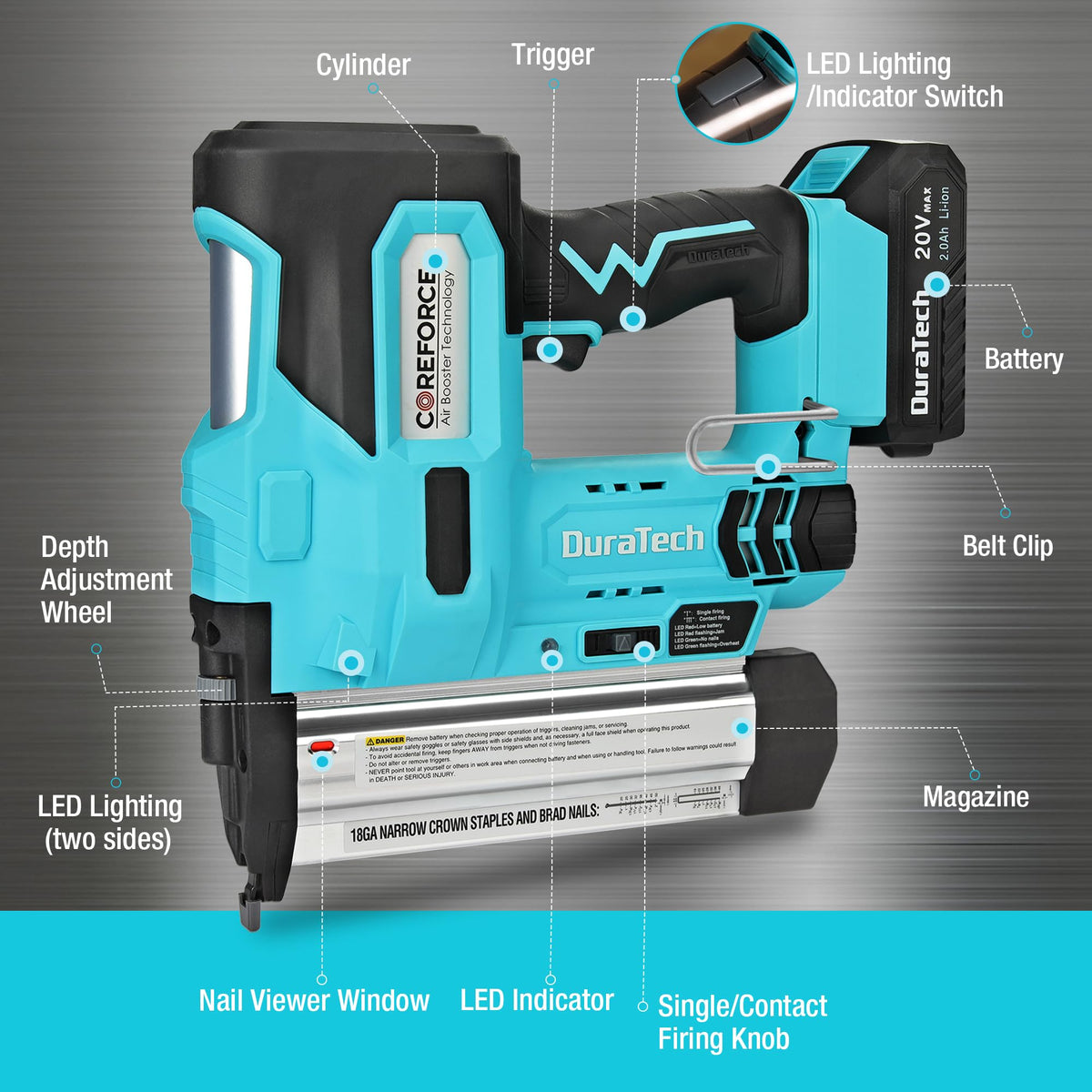 20V Cordless 18 Gauge 2-in-1 Nail Staple Gun P896
