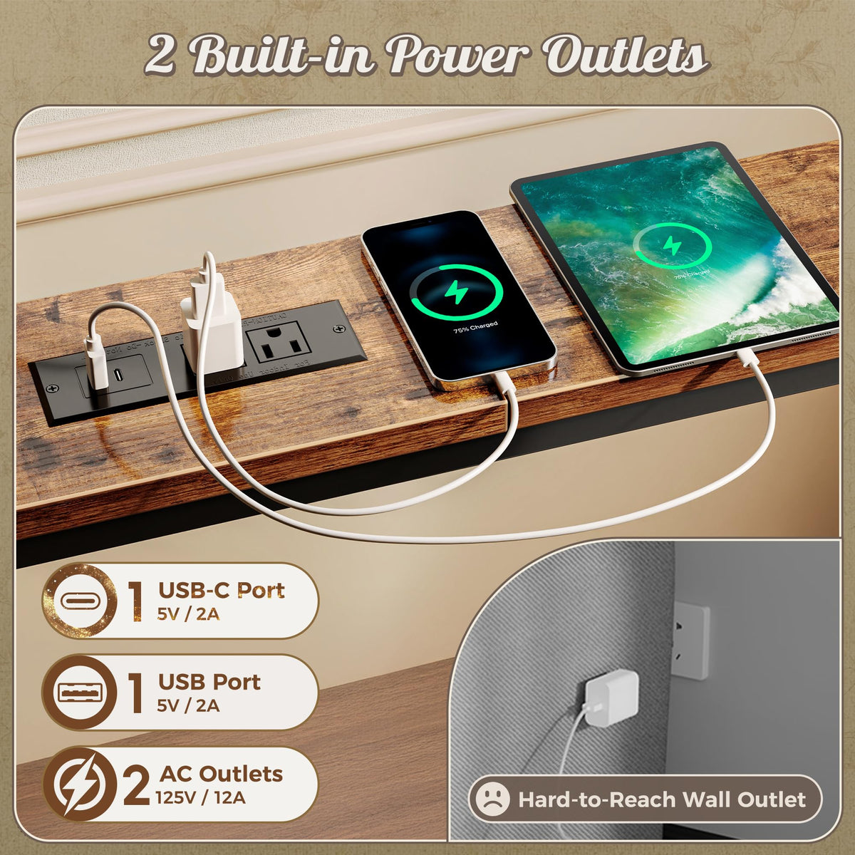 Narrow Console Table with Power Outlets & USB-C T273