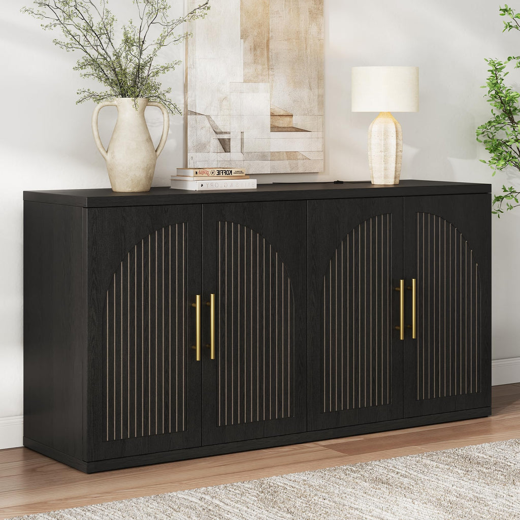 63" Black Wood Buffet Cabinet with Storage M22663