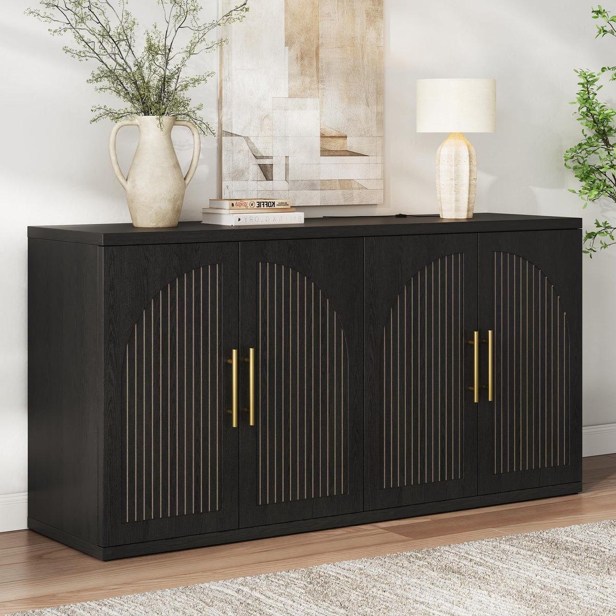 63" Black Wood Buffet Cabinet with Storage M22663