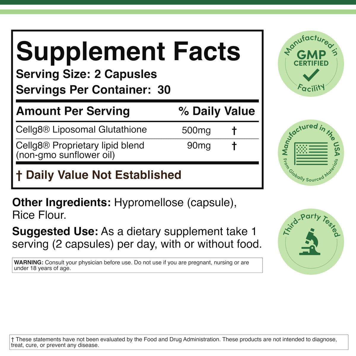 Liposomal Glutathione 500mg 60 Capsules D515977