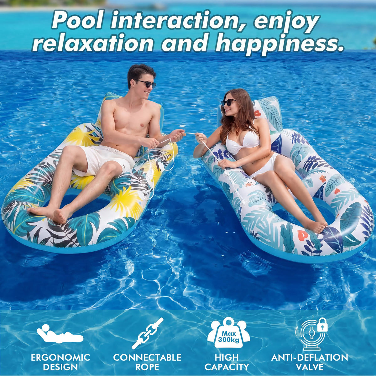2 Pack Adult Pool Float Lounger with Cup Holders J498154