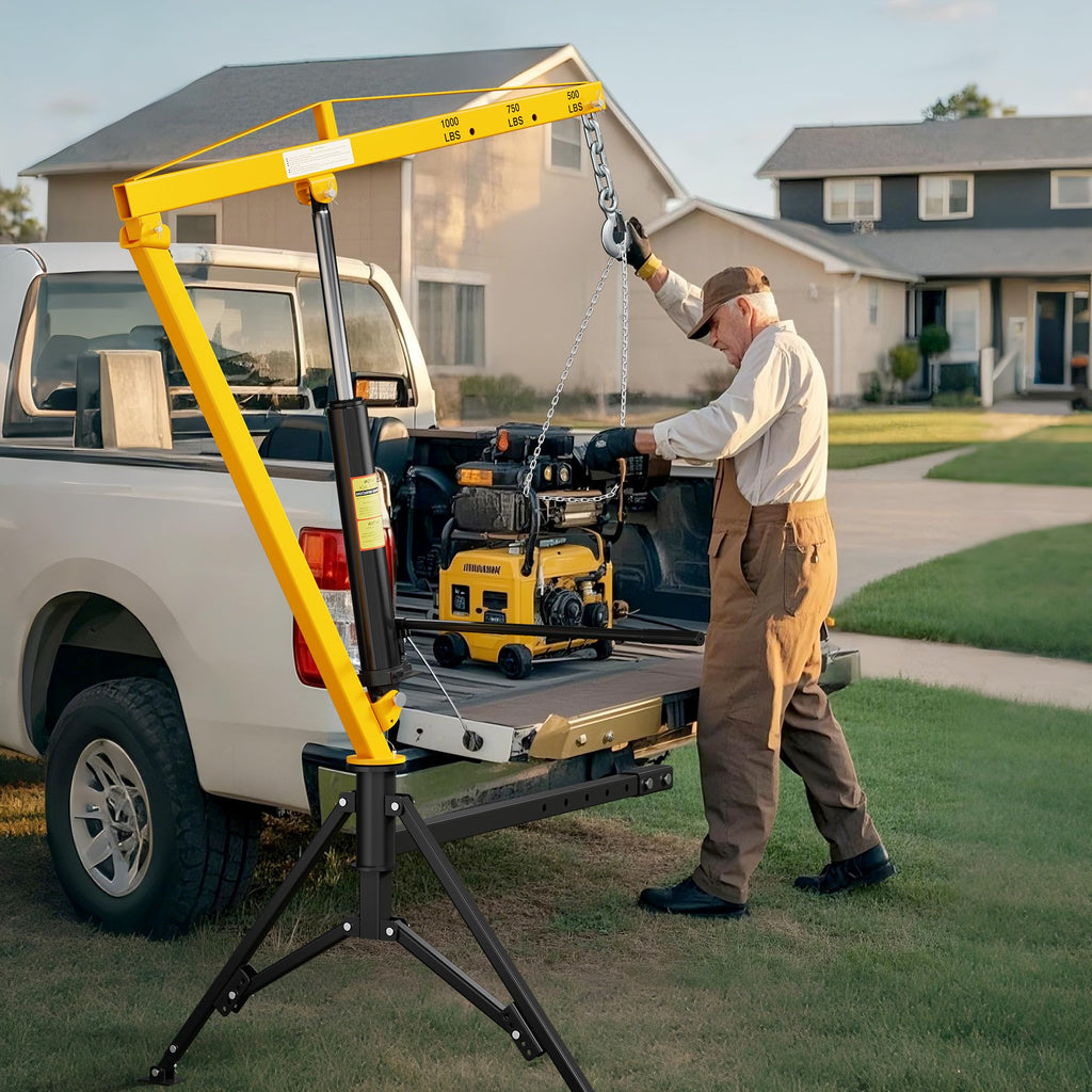 Truck Crane 1000 lb Hydraulic 360 Swivel Yellow A7687