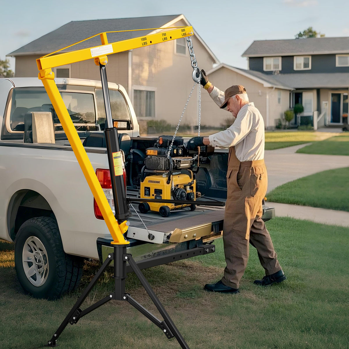 Truck Crane 1000 lb Hydraulic 360 Swivel Yellow A7687