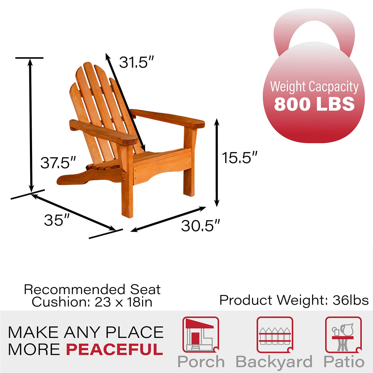 Heavy Duty Adirondack Chair Treated Pine 800 Lb Weight Capacity P796901
