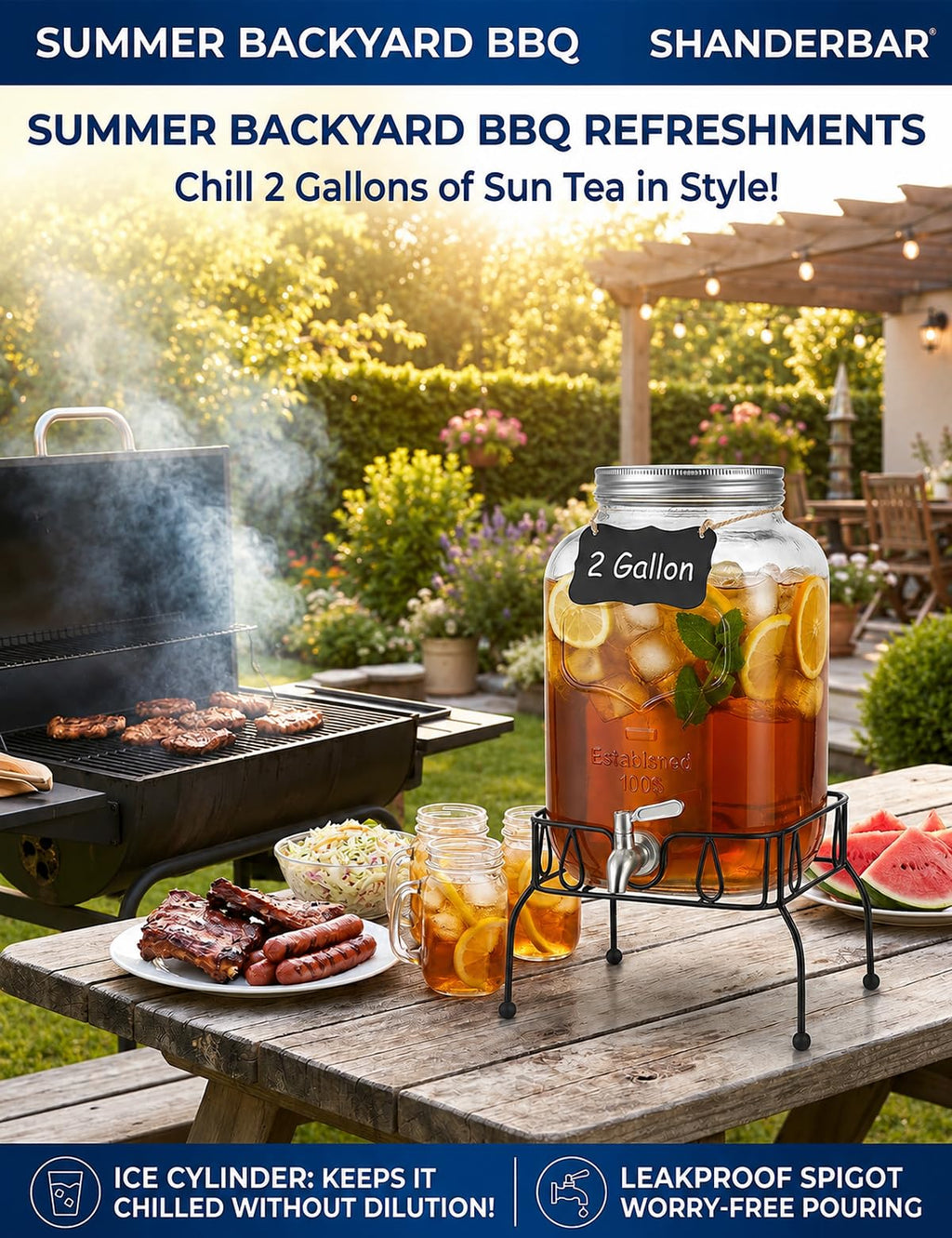 2 Gallon Glass Drink Dispenser with Stand and Lid Q1082