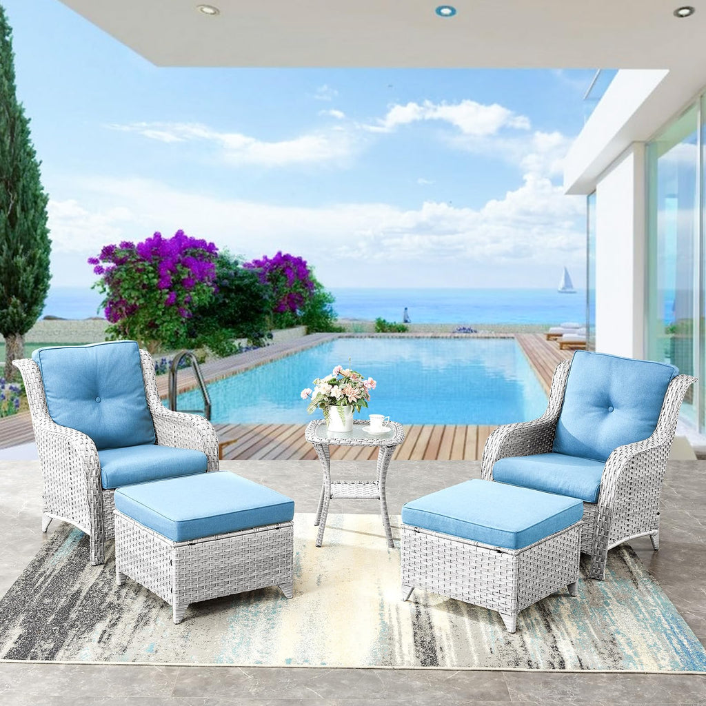 Wicker Outdoor Ottomans Set of 2 Handwoven Rattan Footstools with Removable Cushions J861073