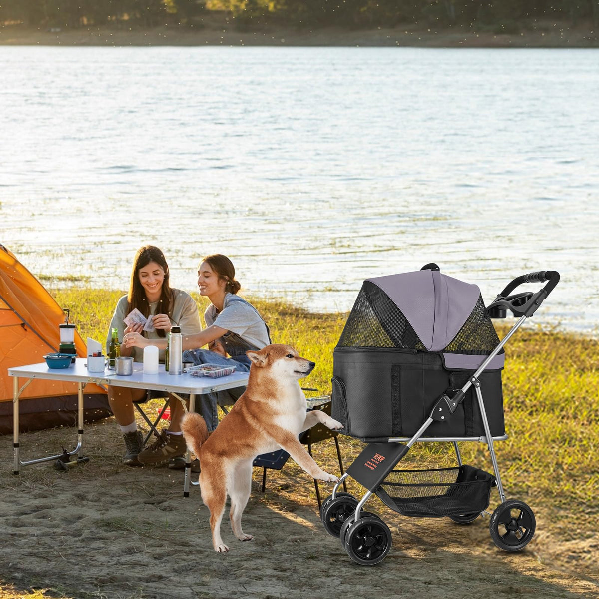 Foldable 4 Wheels Pet Stroller with Detachable Carrier K17301