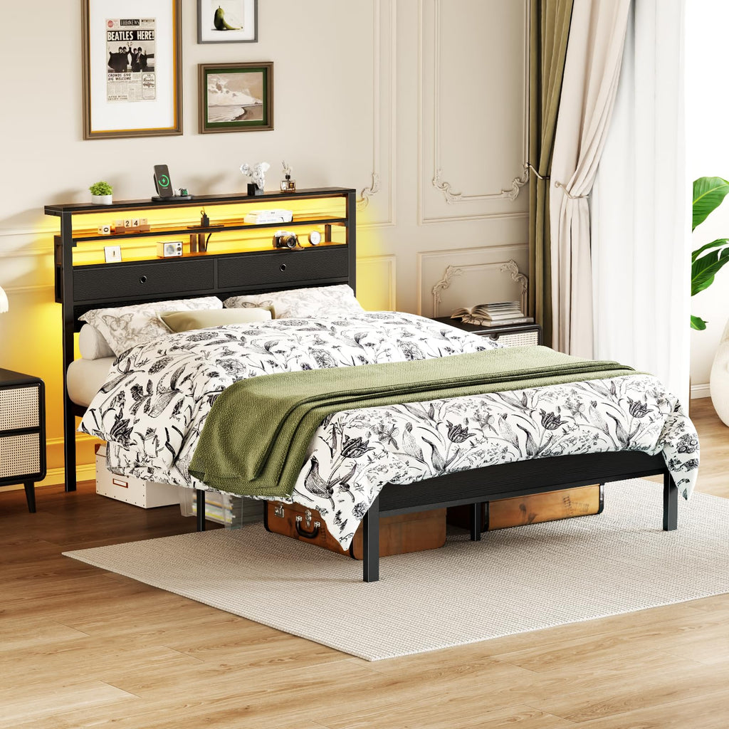 Full Size Bed Frame with Headboard & 2 Fabric Drawers C75231