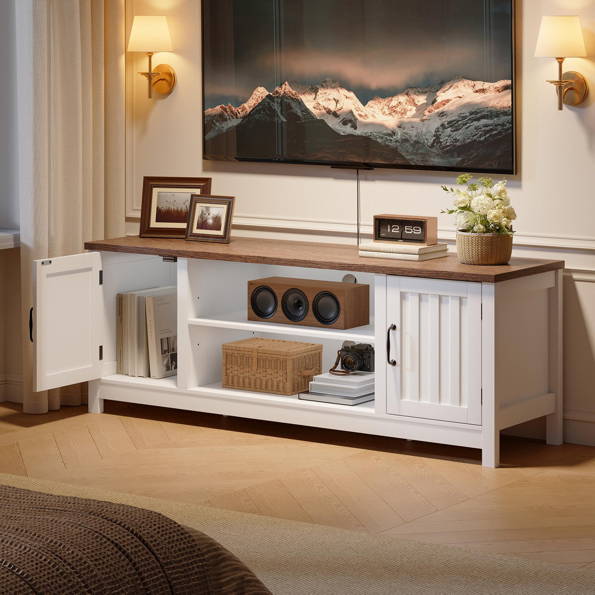 54" TV Stand with Storage Cabinet and Open Shelves U310