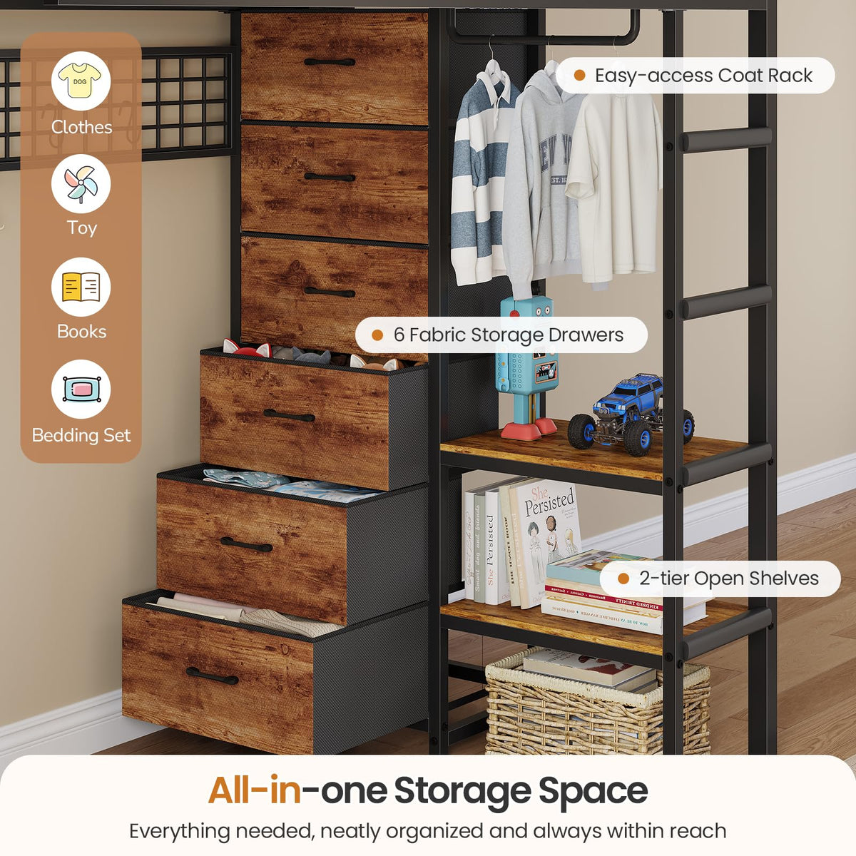 Black Twin Over Twin Triple Bunk Bed with 9 Storage Drawers U285369