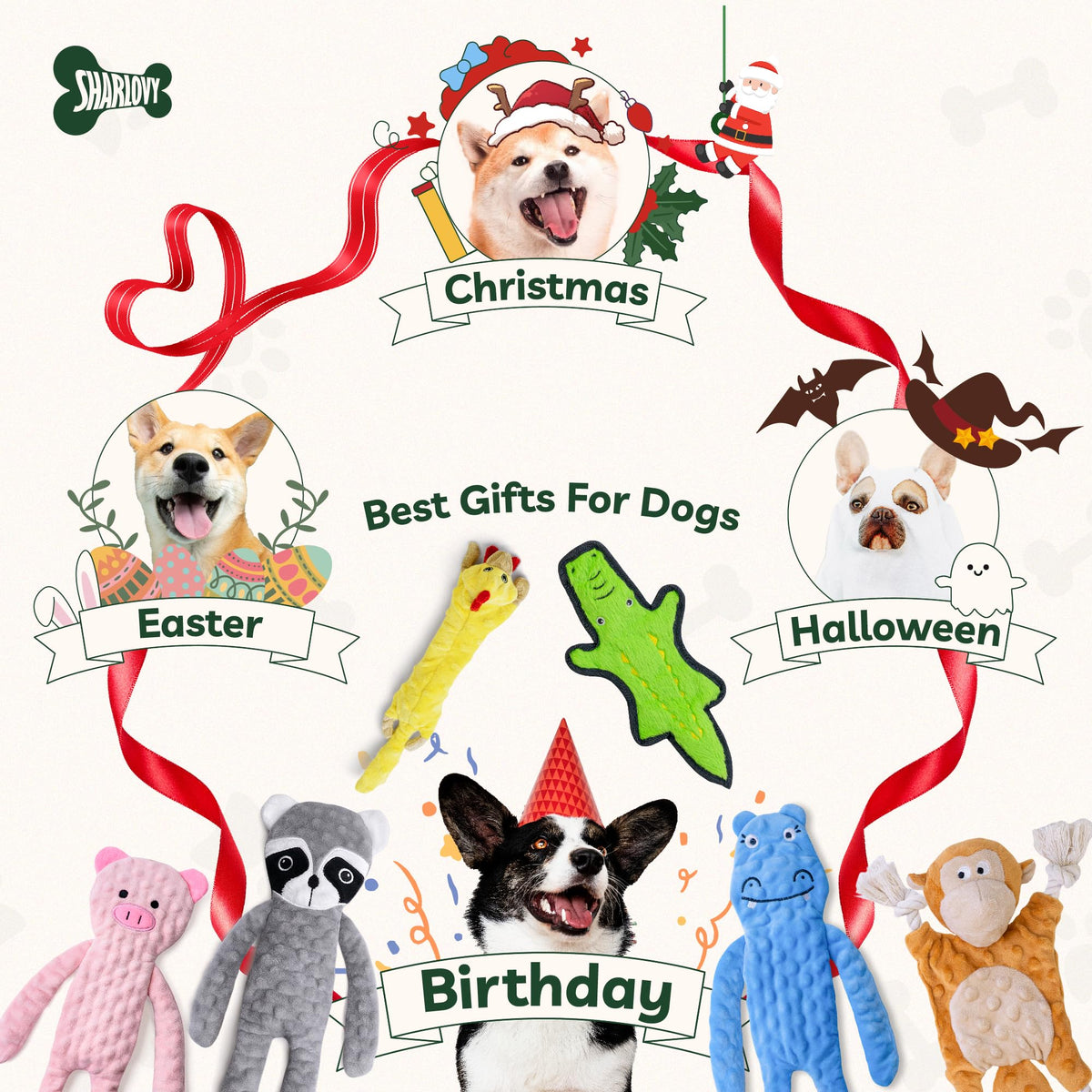 Crinkle Squeaky Plush Dog Toys 5 Pack E2981