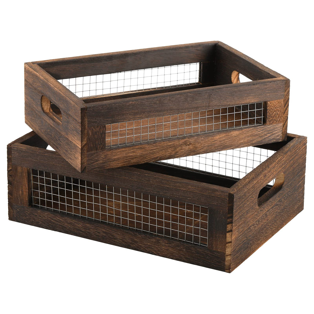 Set of 2 Rustic Wooden Nesting Boxes with Handle N9016
