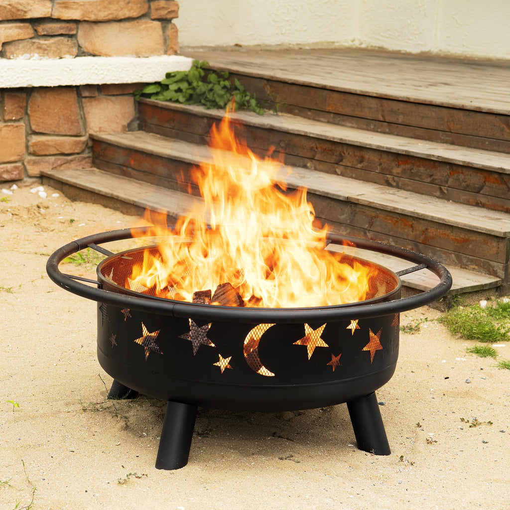 32 Inch Round Metal Wood Burning Fire Pit with Mesh Cover M81488