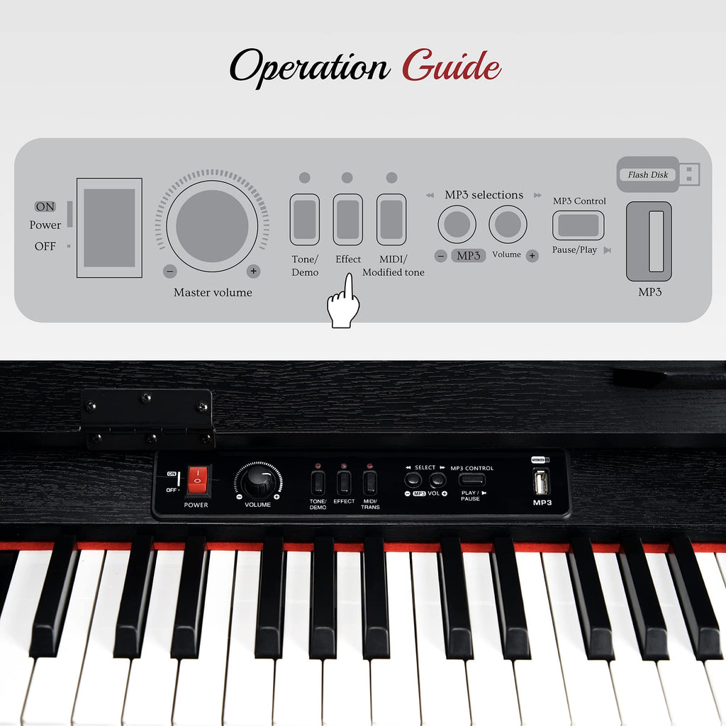 88 Keys Weighted Hammer Action Digital Piano with Stand, Pedals and Black J8653