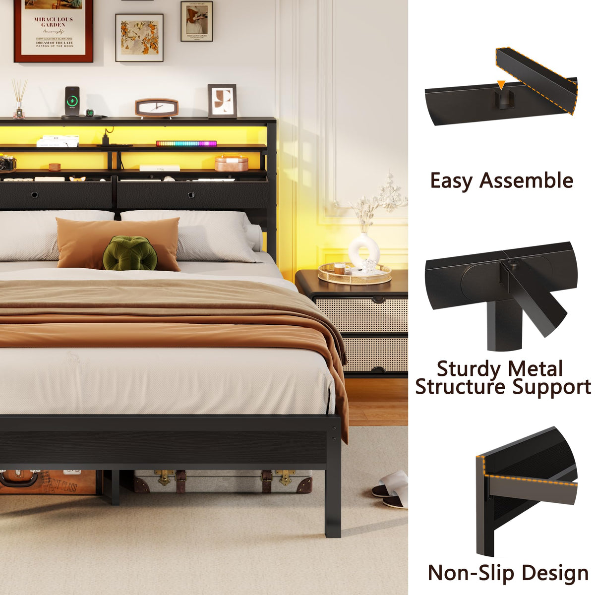 Full Size Bed Frame with Headboard & 2 Fabric Drawers C75231